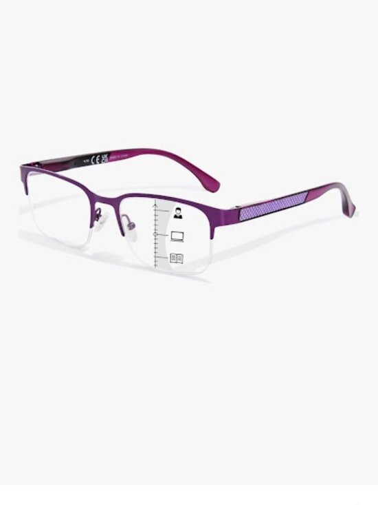 FONHCOO Accessories - FONHCOO Purple Multifocus Reading Glasses Blue Light Blocking Semi Rimless